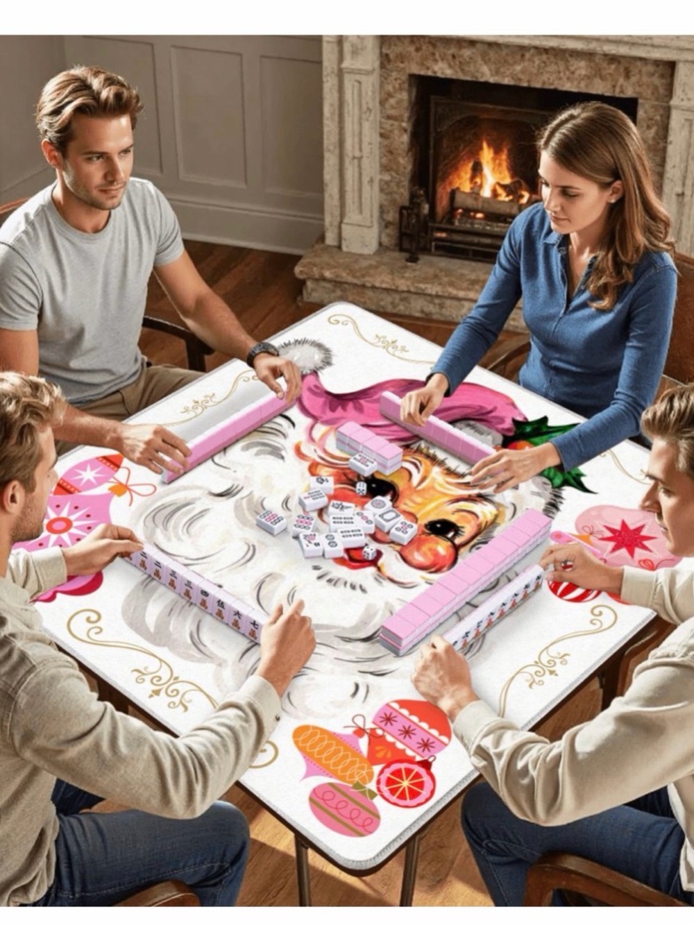 NEW Custom Designed Festive Santa Holiday Christmas Themed Mahjong Mat - Picture 4 of 5